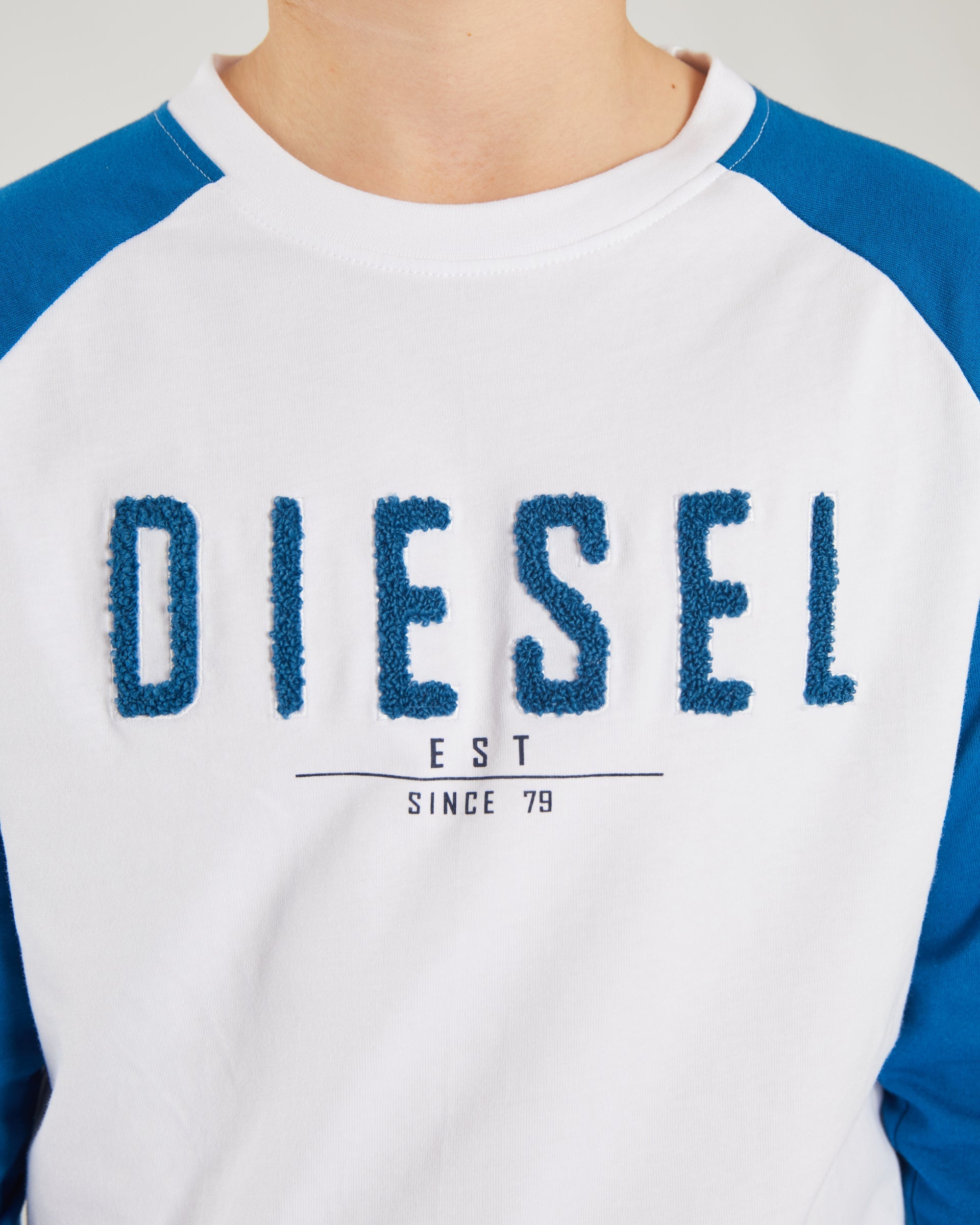 Boy's Carter Long Sleeve Petrol / White Tee-Close Up View