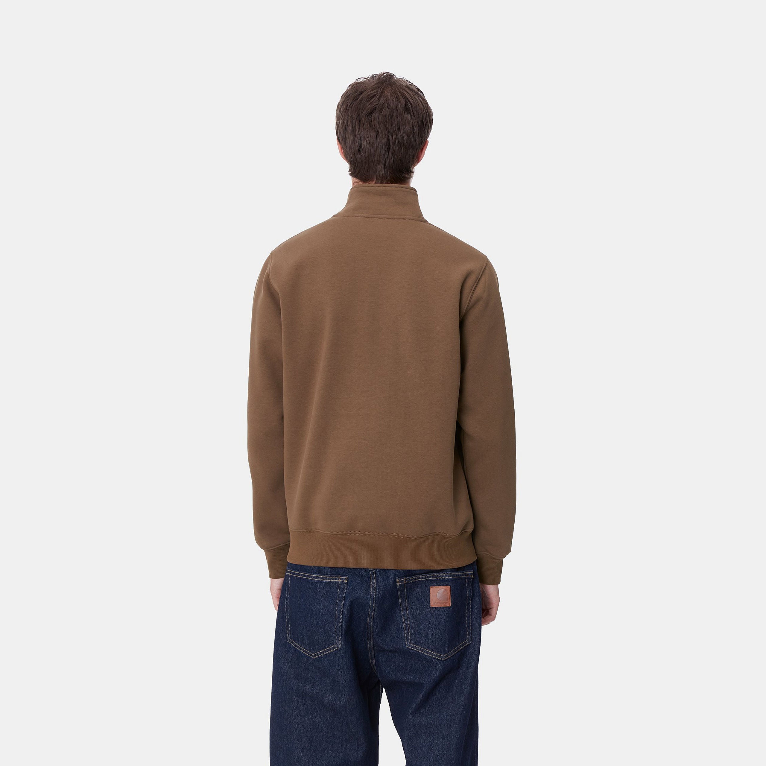 Men's Chase Neck Zip Sweat-Chocolate / Gold-Model Back View