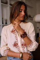 Paris Fashion Cotton Shirt With Red Placed Pattern Beige/Red back view