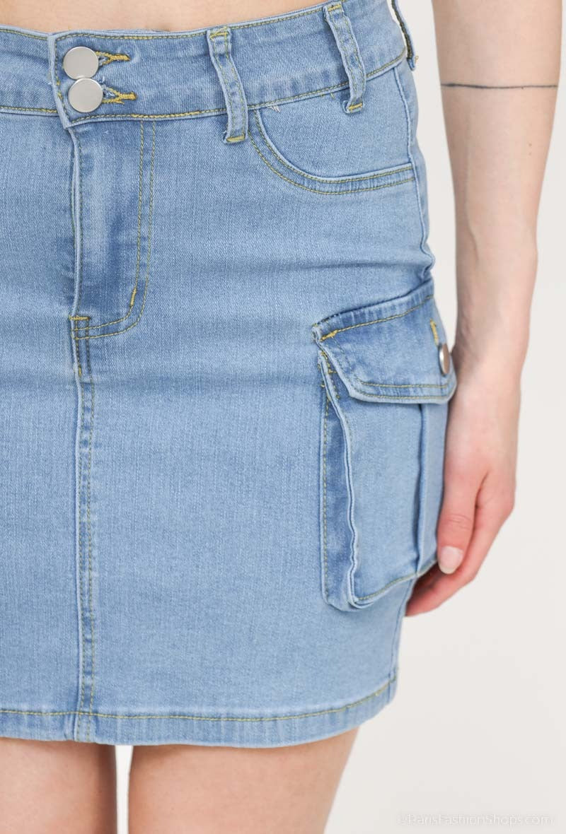 Denim Short Skirt-Close up view