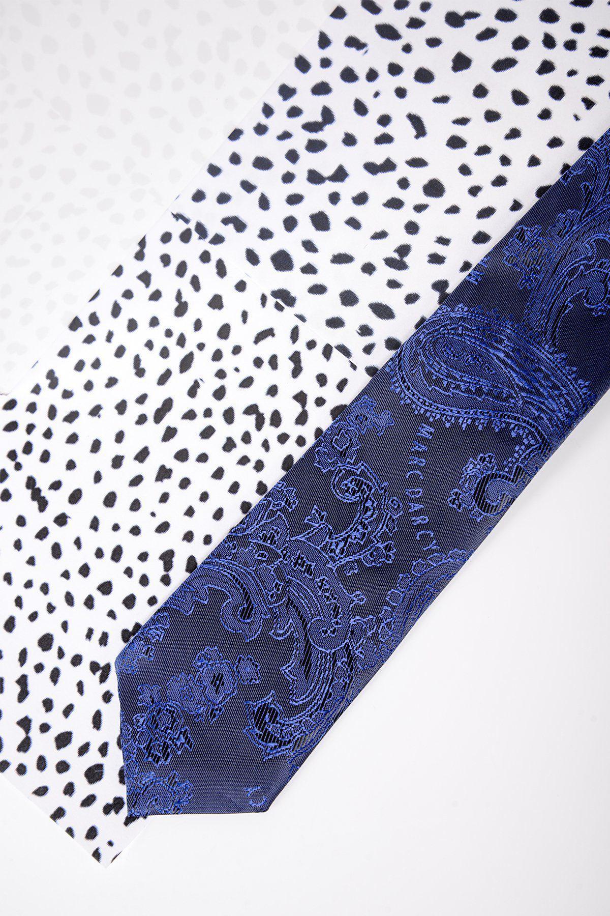 Childrens Navy Paisley Tie-Close up view
