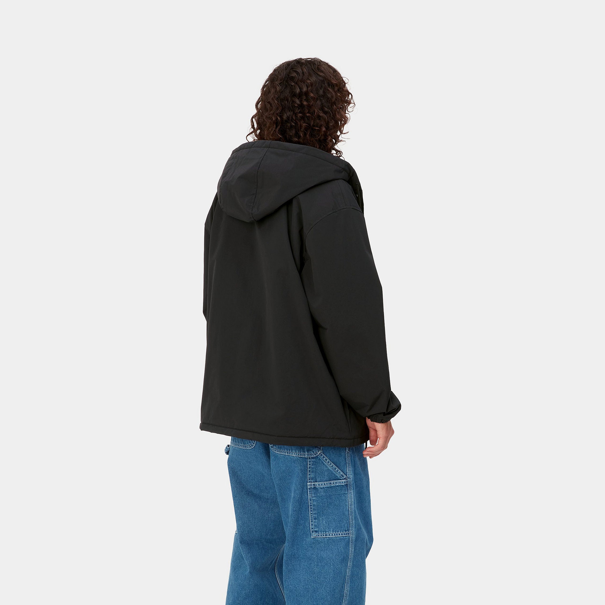 Men's Hooded Coach Jacket-Black / White-Model Back View