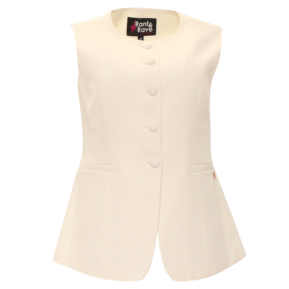 Ladies Melody Off White Waistcoat-Ghost Front View