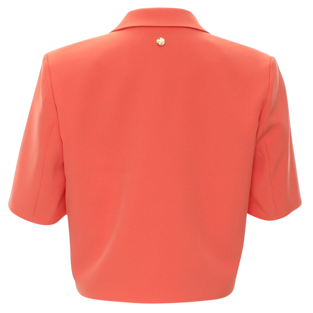 Ghost back view of cropped coral blazer