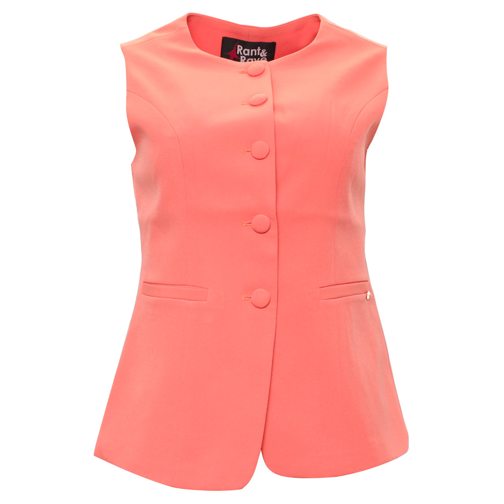 RANT & RAVE LADIES Melody Coral Waistcoat Coral back view