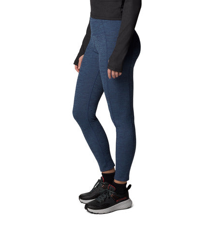 Person wearing blue leggings and black shoes on a white background