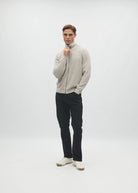 Diesel Darwin Full Zip cardigan in Beachcomber, front angled model view showing the zip and relaxed fit.