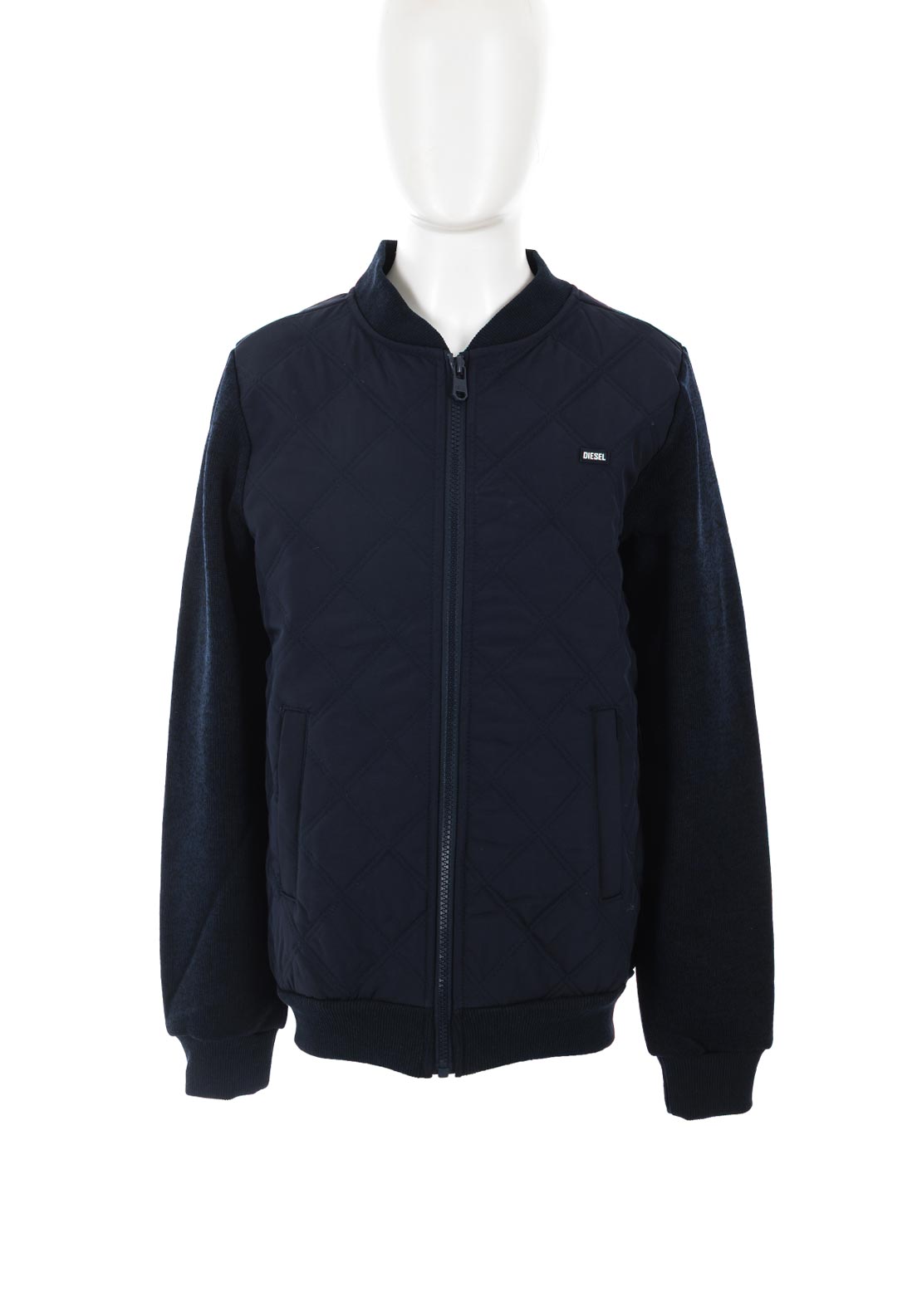 Boys Charlie Navy Hybrid Zip Through-Front View.