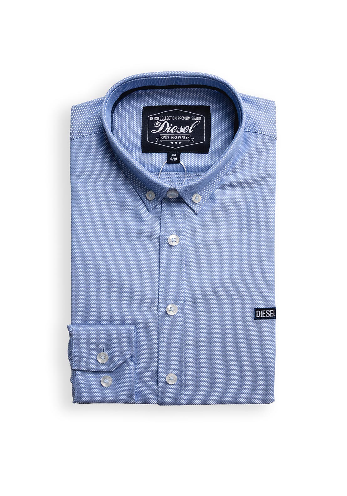 DIESEL KIDS Jarlath Blue Woven Shirt BLUE model front view