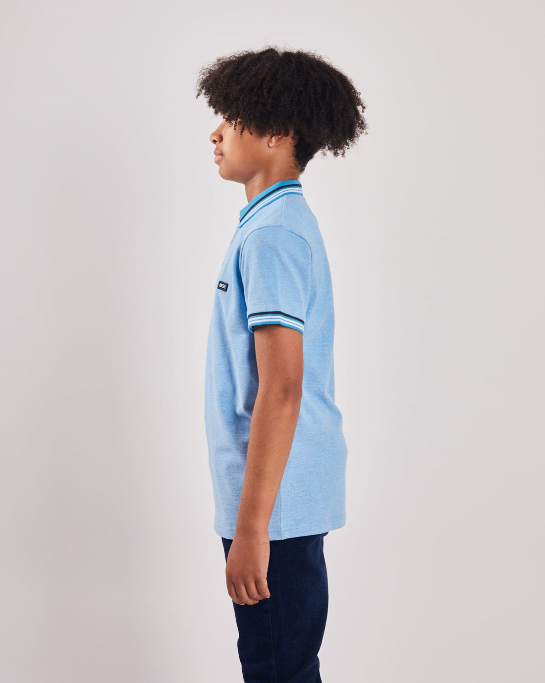 Boy's Cooper Blue Polo-Side View