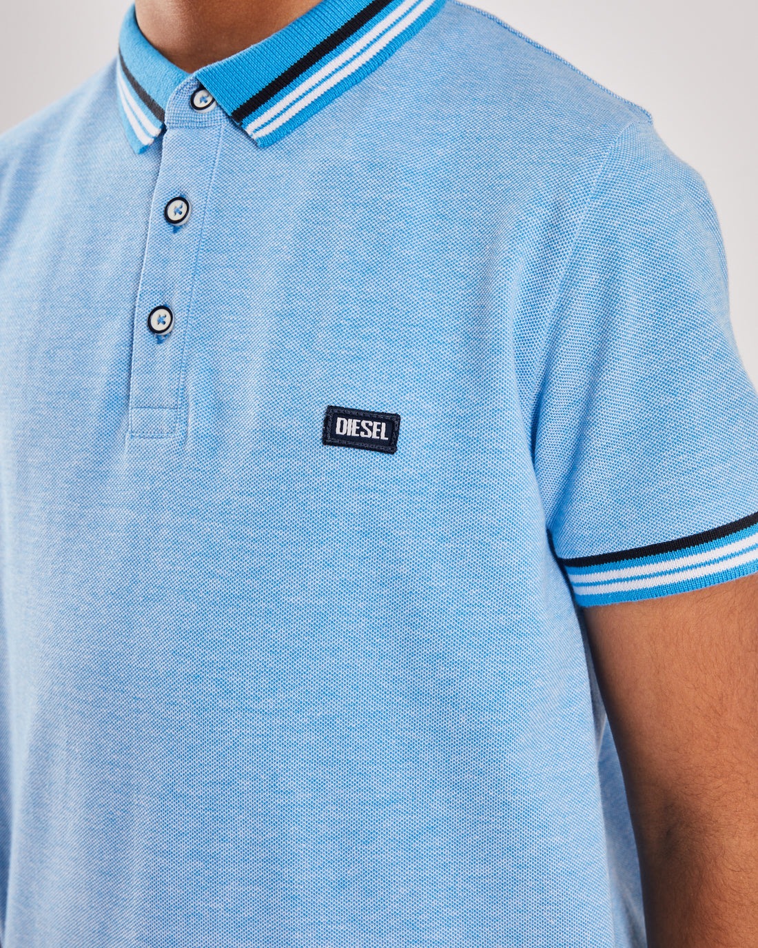 Boy's Cooper Blue Polo-Close Up View