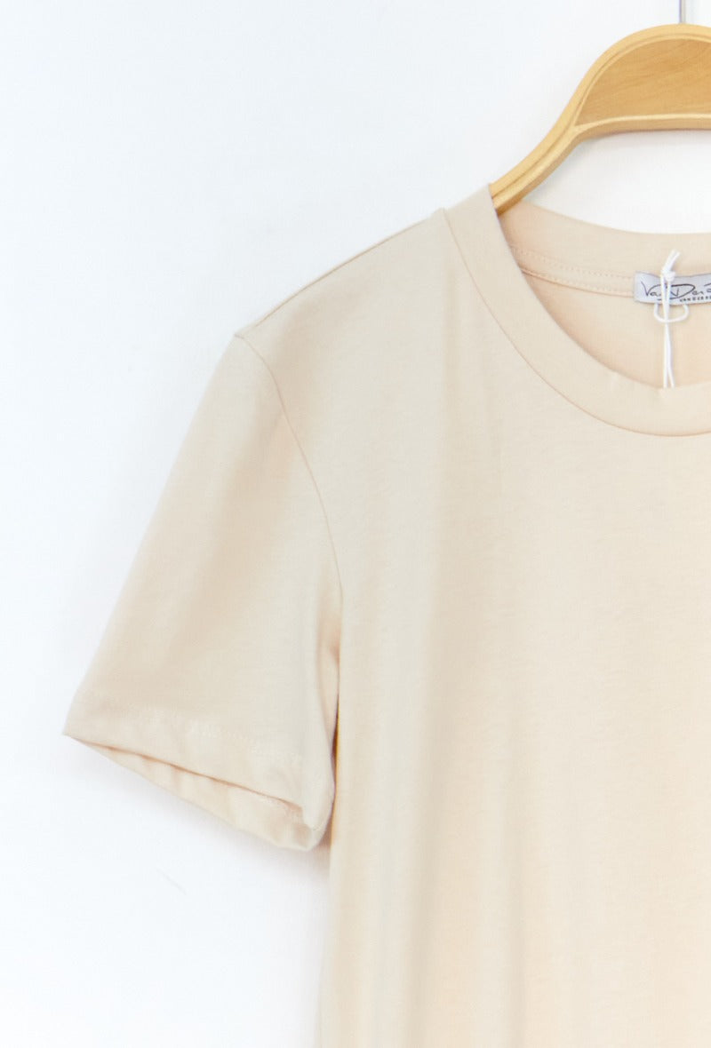 Ladies Basic Plain T-Shirt - Beige-Sleeve View