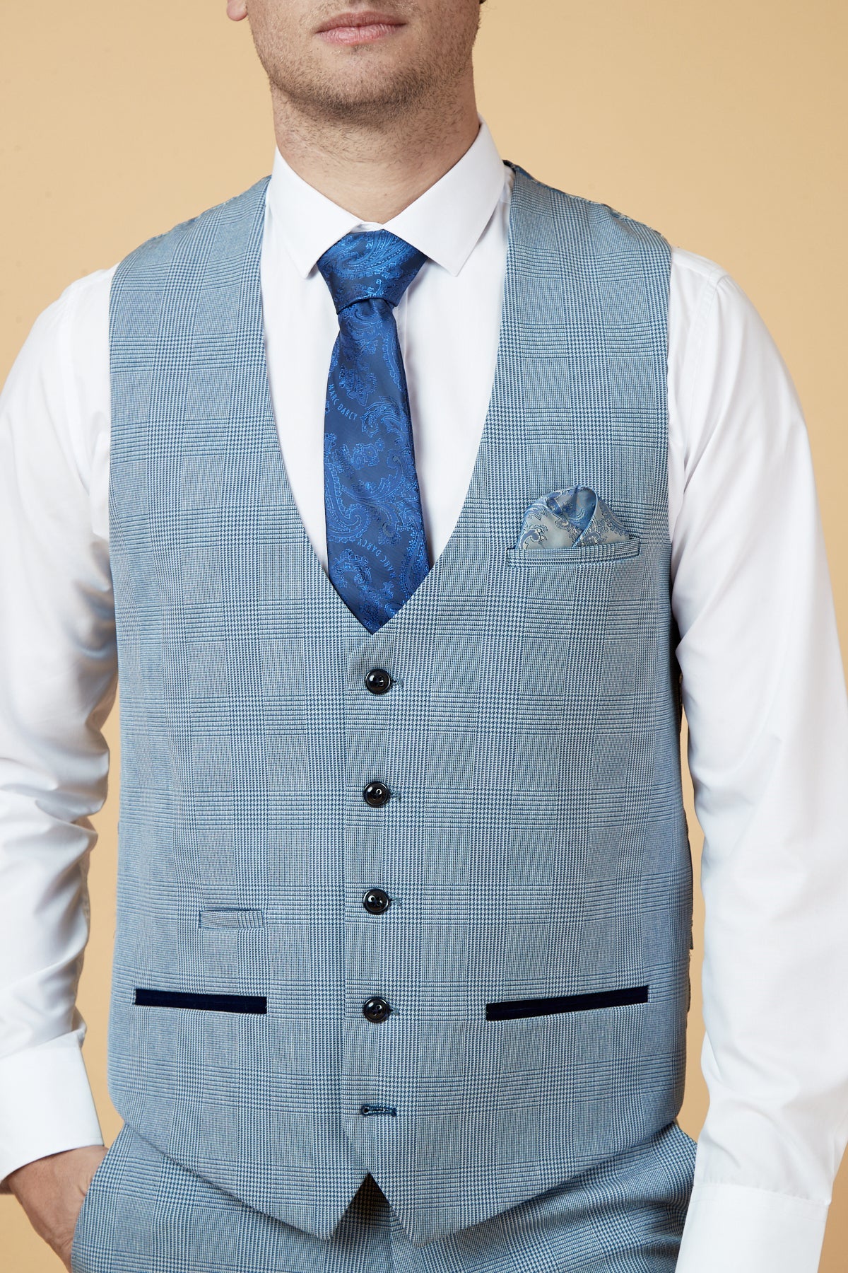 MARC DARCY Bromley Sky Waistcoat Sky back view