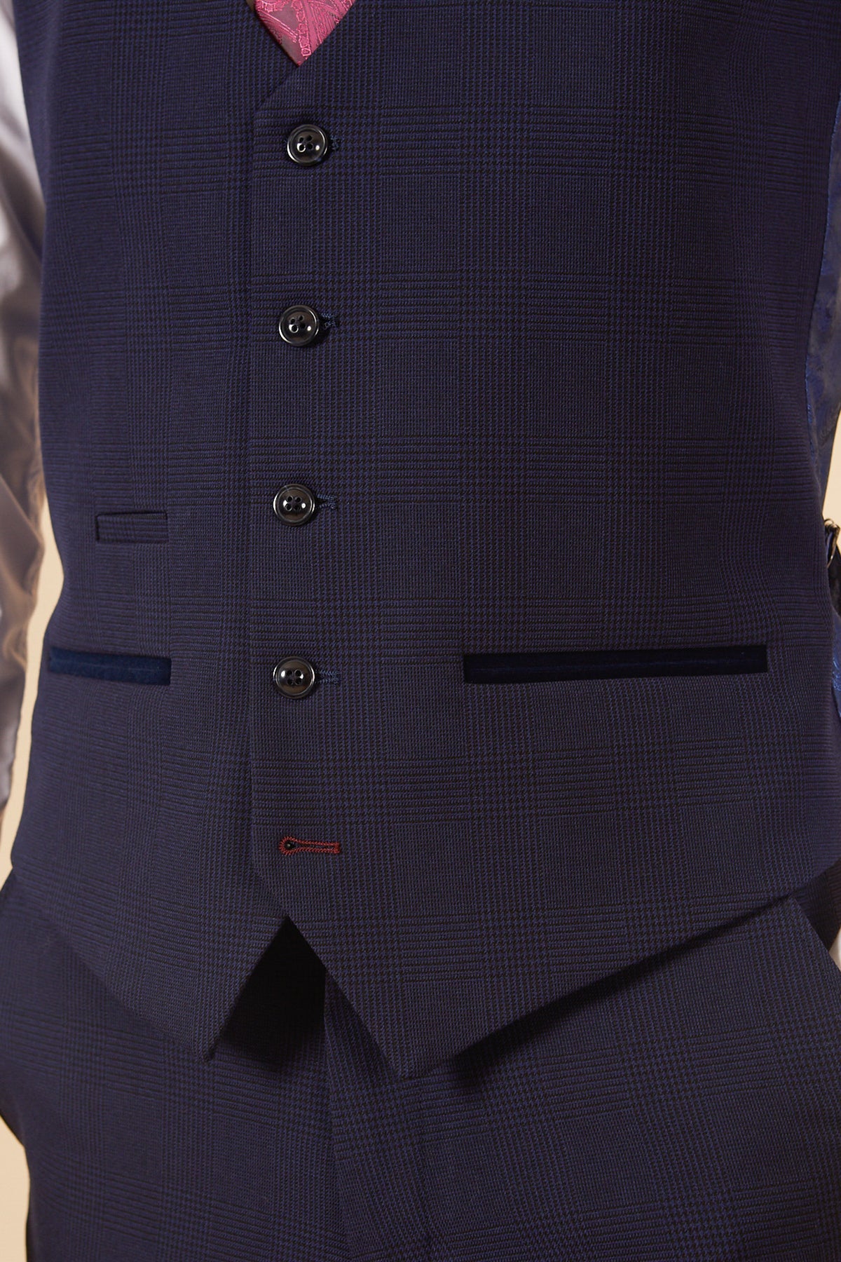 Men's Bromley Navy Waistcoat-Close Up View
