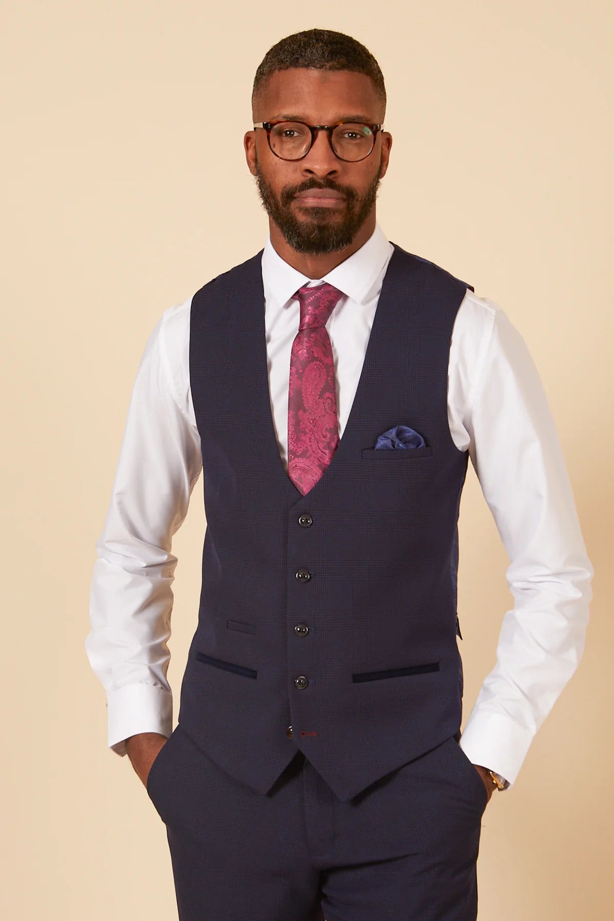 MARC DARCY Bromley Navy Waistcoat Navy front view