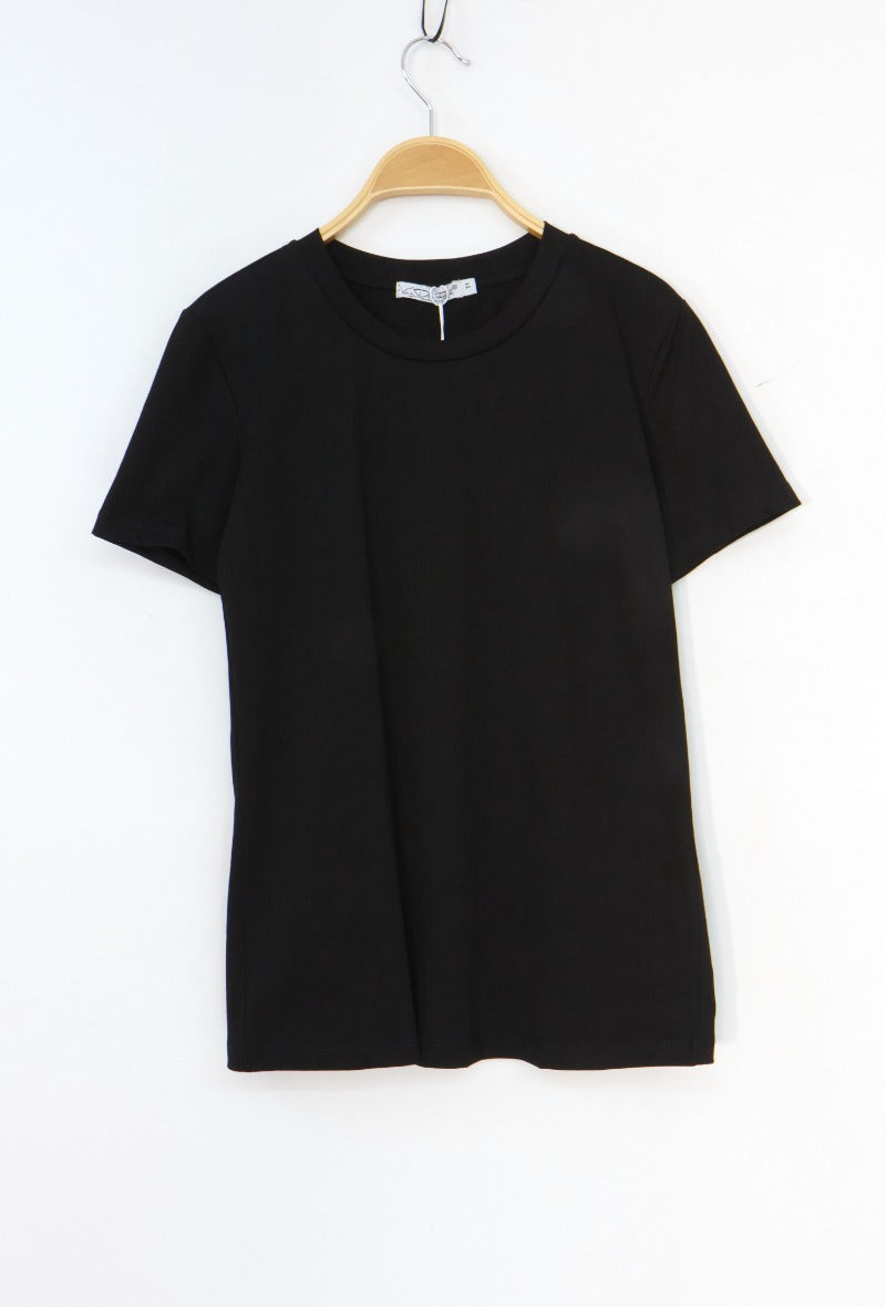 Ladies Basic Plain T-Shirt - Black-Front View