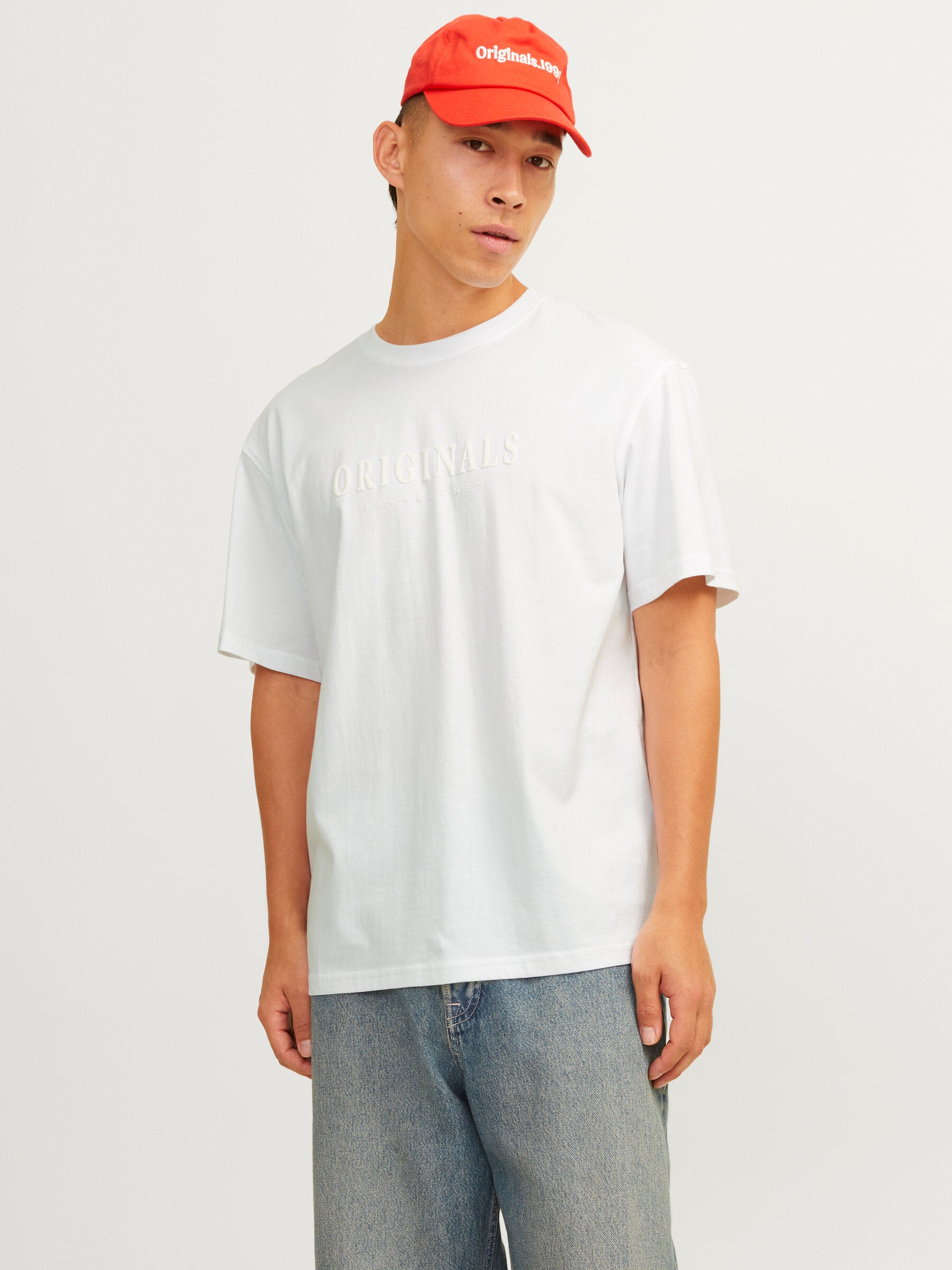 JACK JONES ORIGINALS Frederiksberg Tee Short Sleeve Crew Neck-Bright White Bright White front view