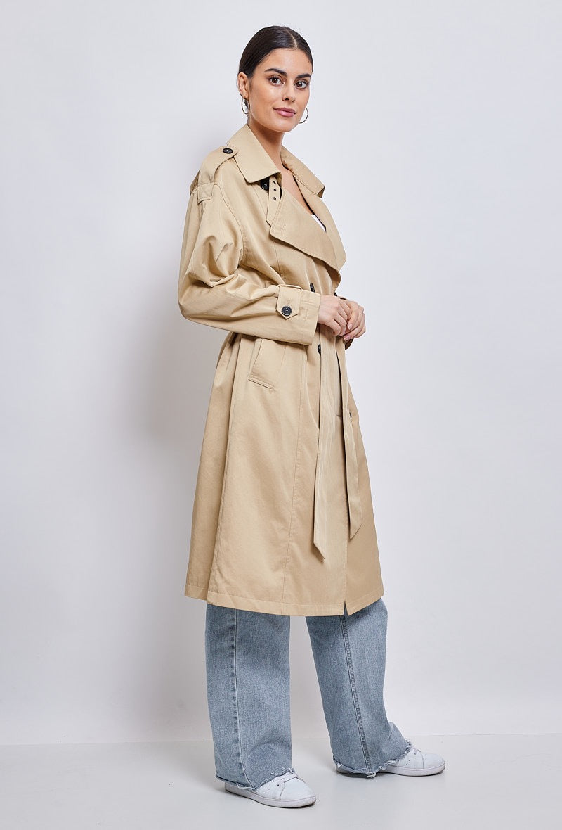 Ladies Trench Coat With Belt - Beige-Side View