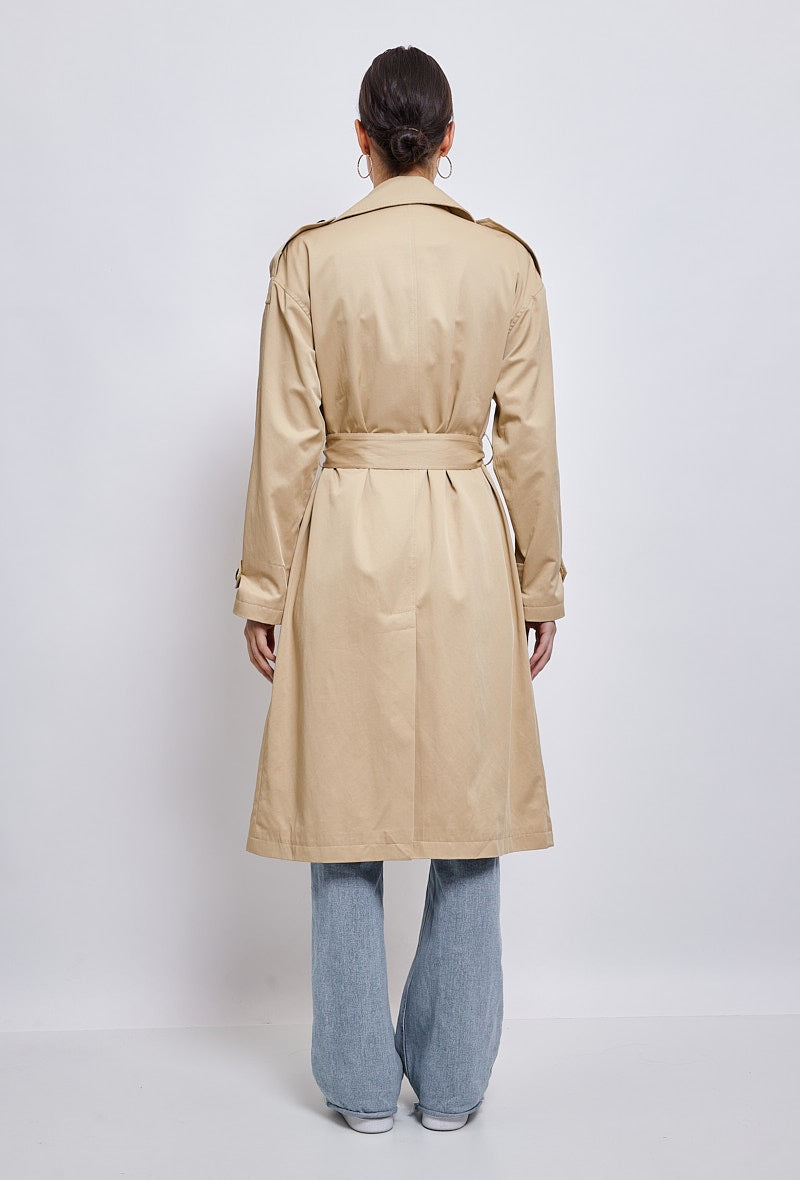 Ladies Trench Coat With Belt - Beige-Back View