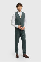 House of Cavani Thomas Lush Olive Waistcoat Lush Olive model front view