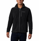 Black fleece jacket with Columbia logo on a white background