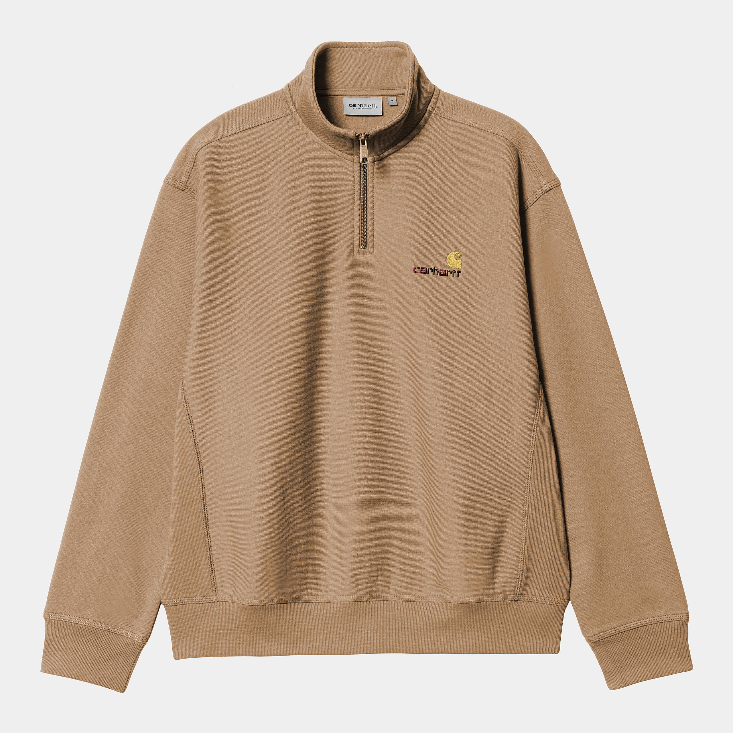 Men's Half Zip American Script Sweat-Peanut-Front View