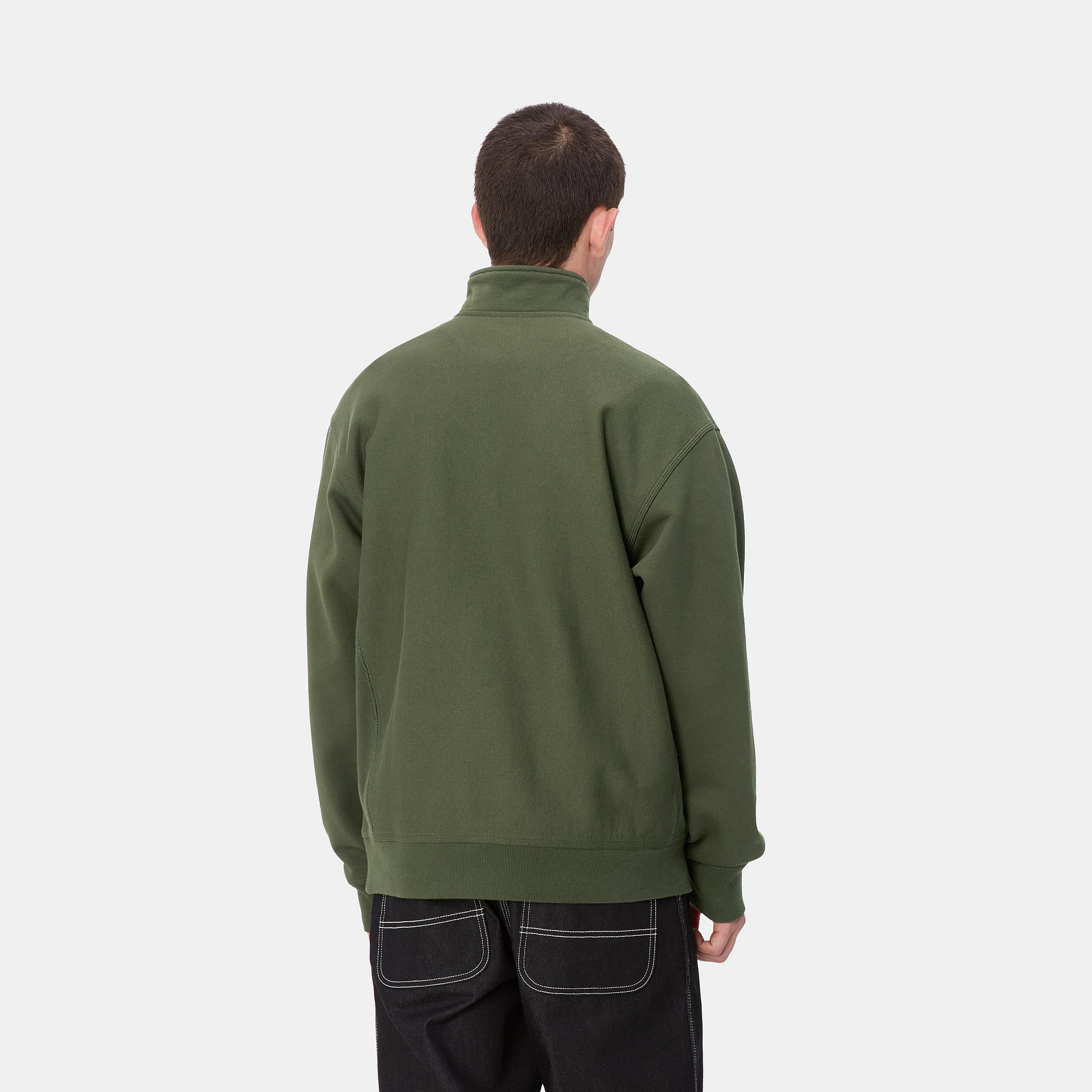 Men's Half Zip American Script Sweat-Tarragon-Model Back View