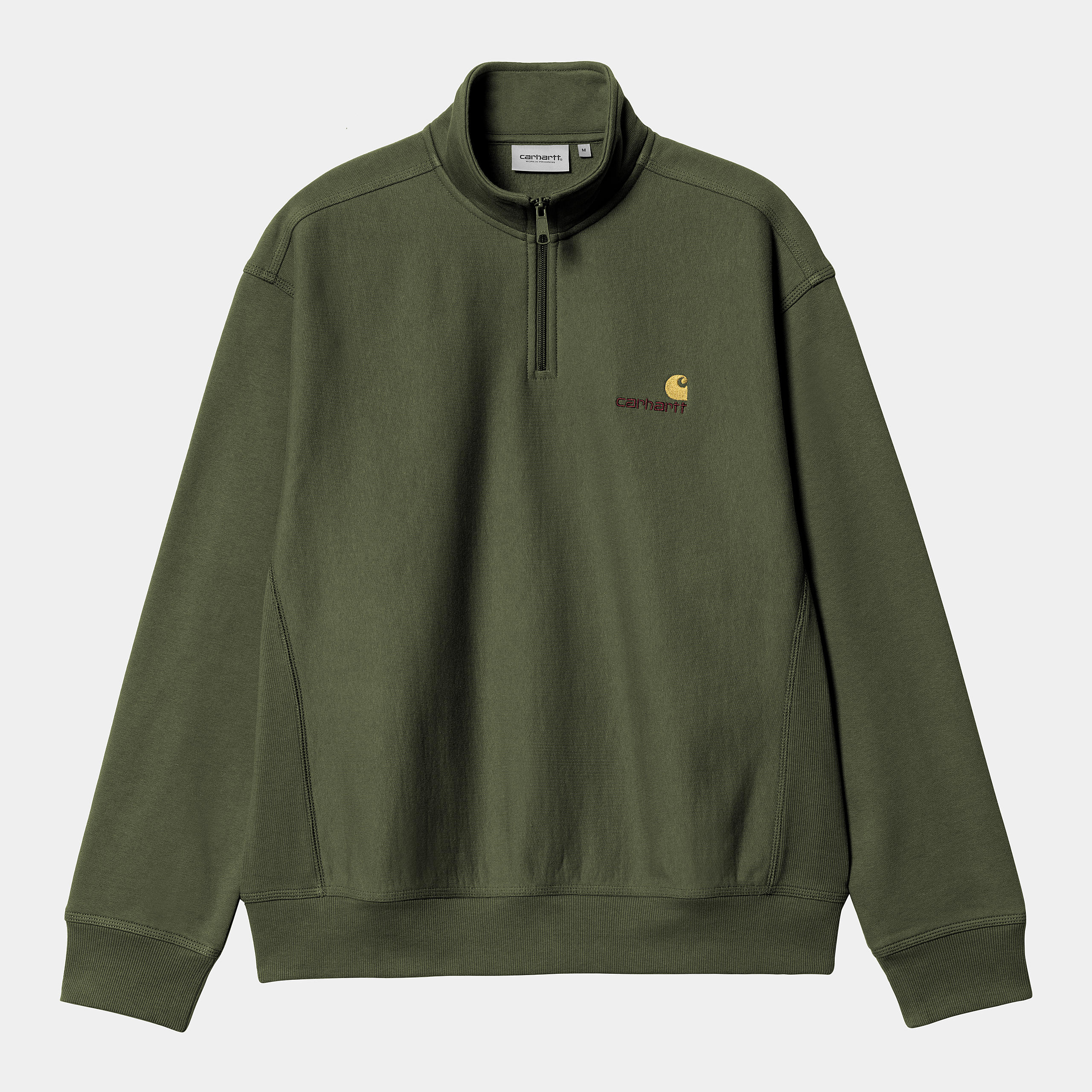 Men's Half Zip American Script Sweat-Tarragon-Front View