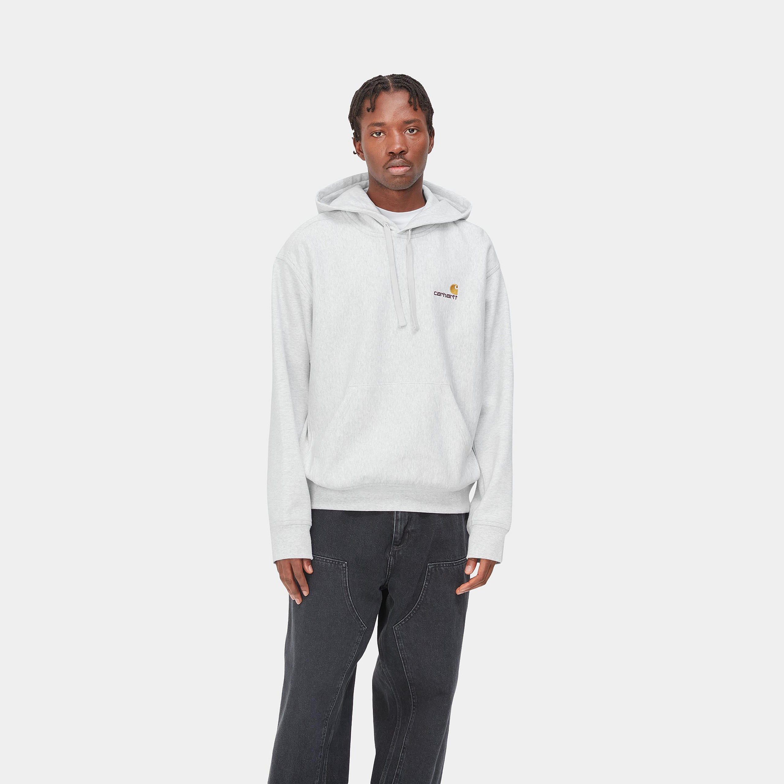 Carhartt WIP Hooded American Script Sweat-Ash Heather Ash Heather front view