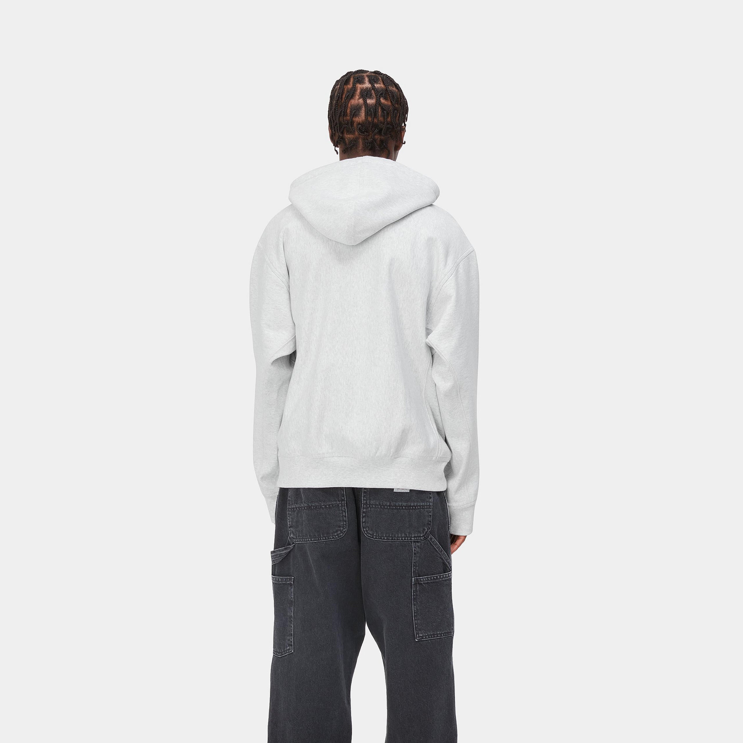 Carhartt WIP Hooded American Script Sweat-Ash Heather Ash Heather model front view