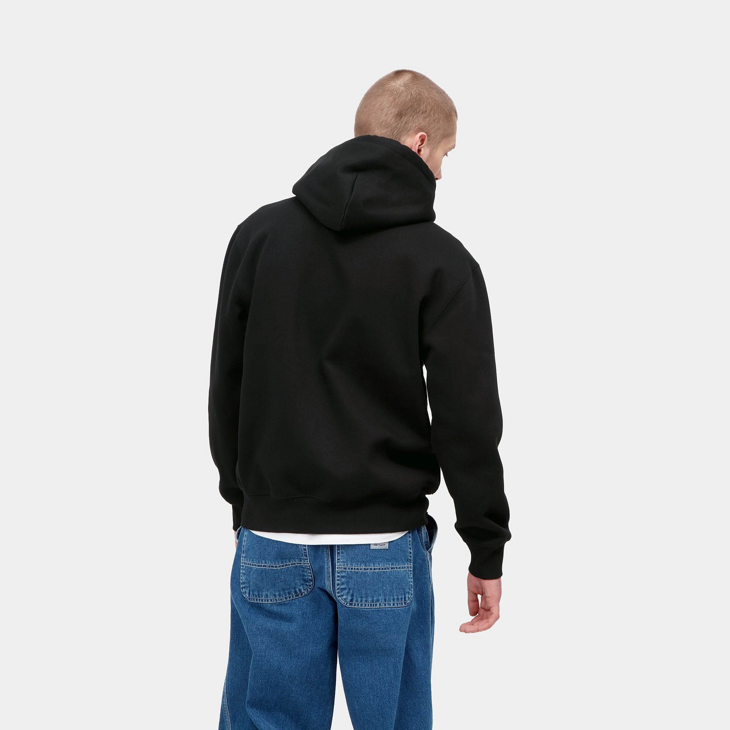 Men's Hooded Carhartt Sweat-Black / Black-Model Back View