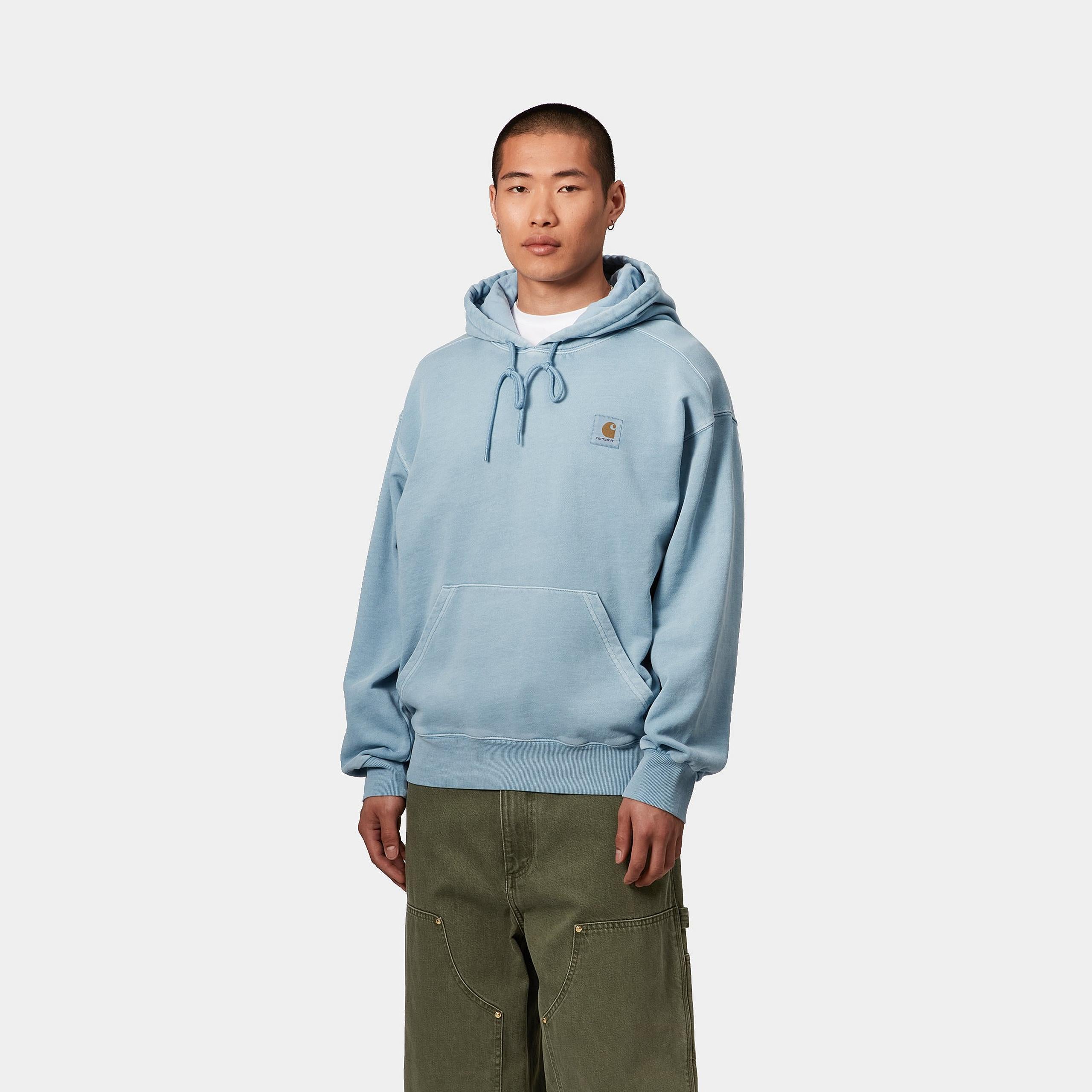 Men's Hooded Nelson Sweat Hood-Clay Blue-Model Front View