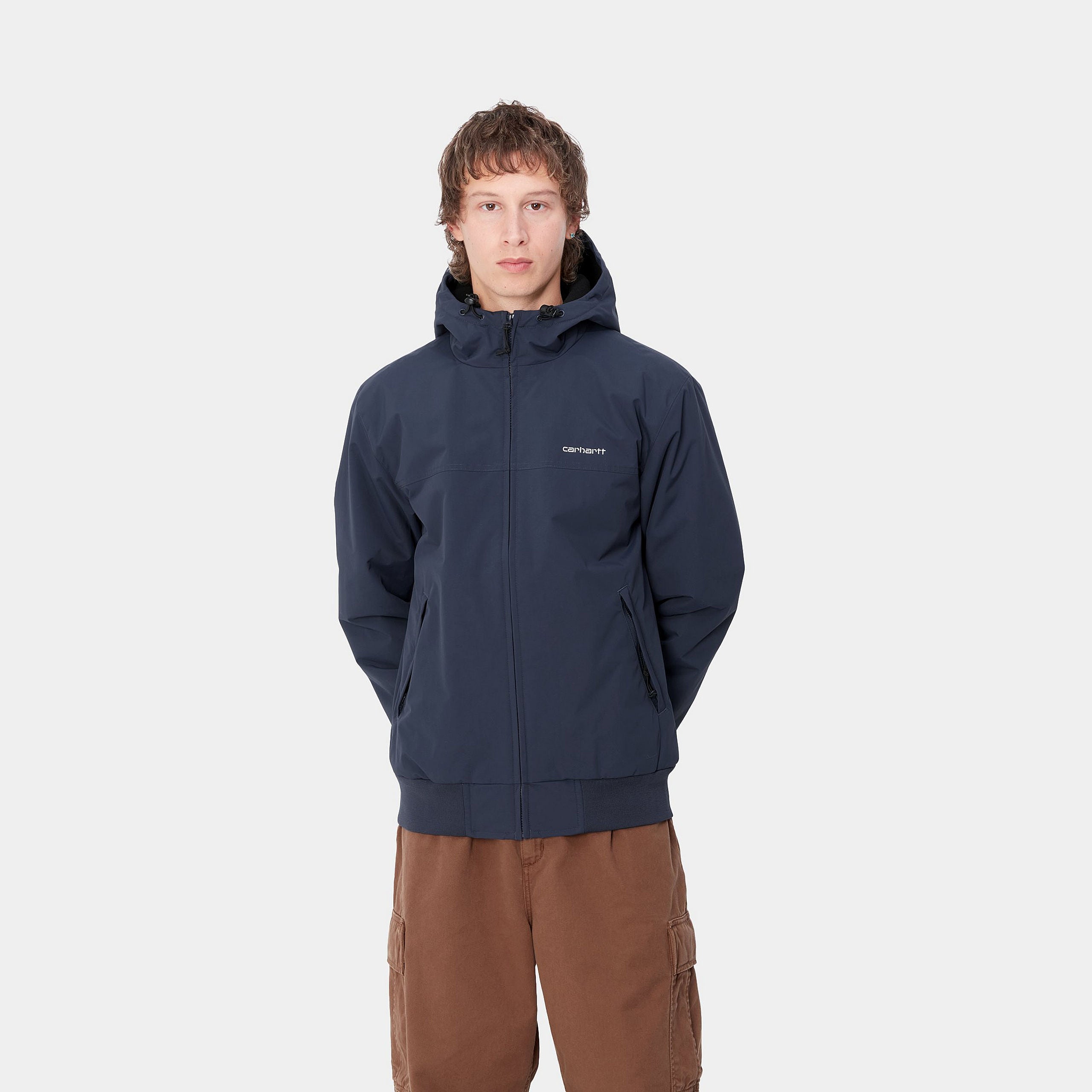 Carhartt WIP Hooded Sail Jacket-Air Force Blue / White Air Force Blue / White model front view