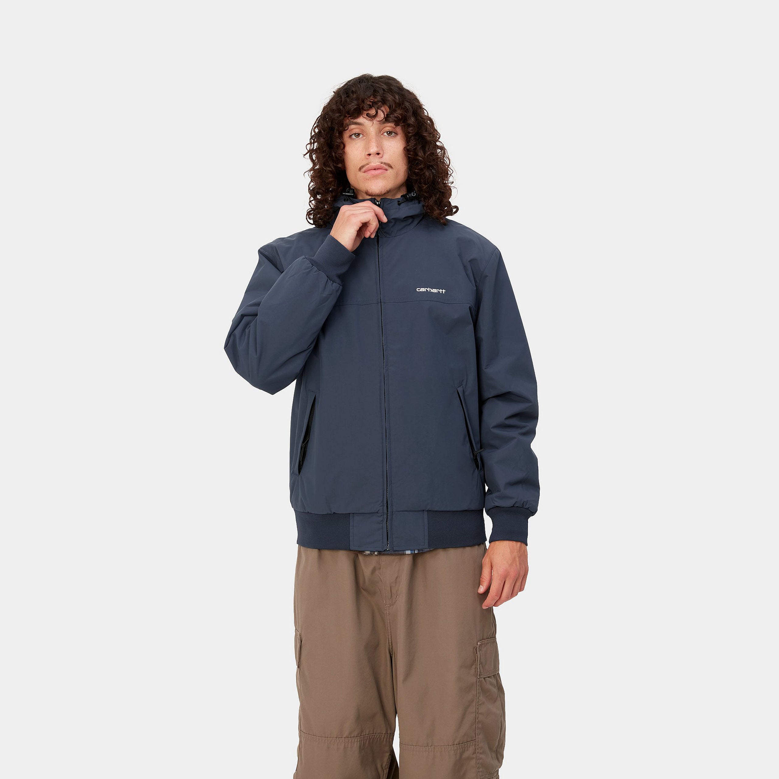Men's Hooded Sail Jacket-Blue / White-Closed View