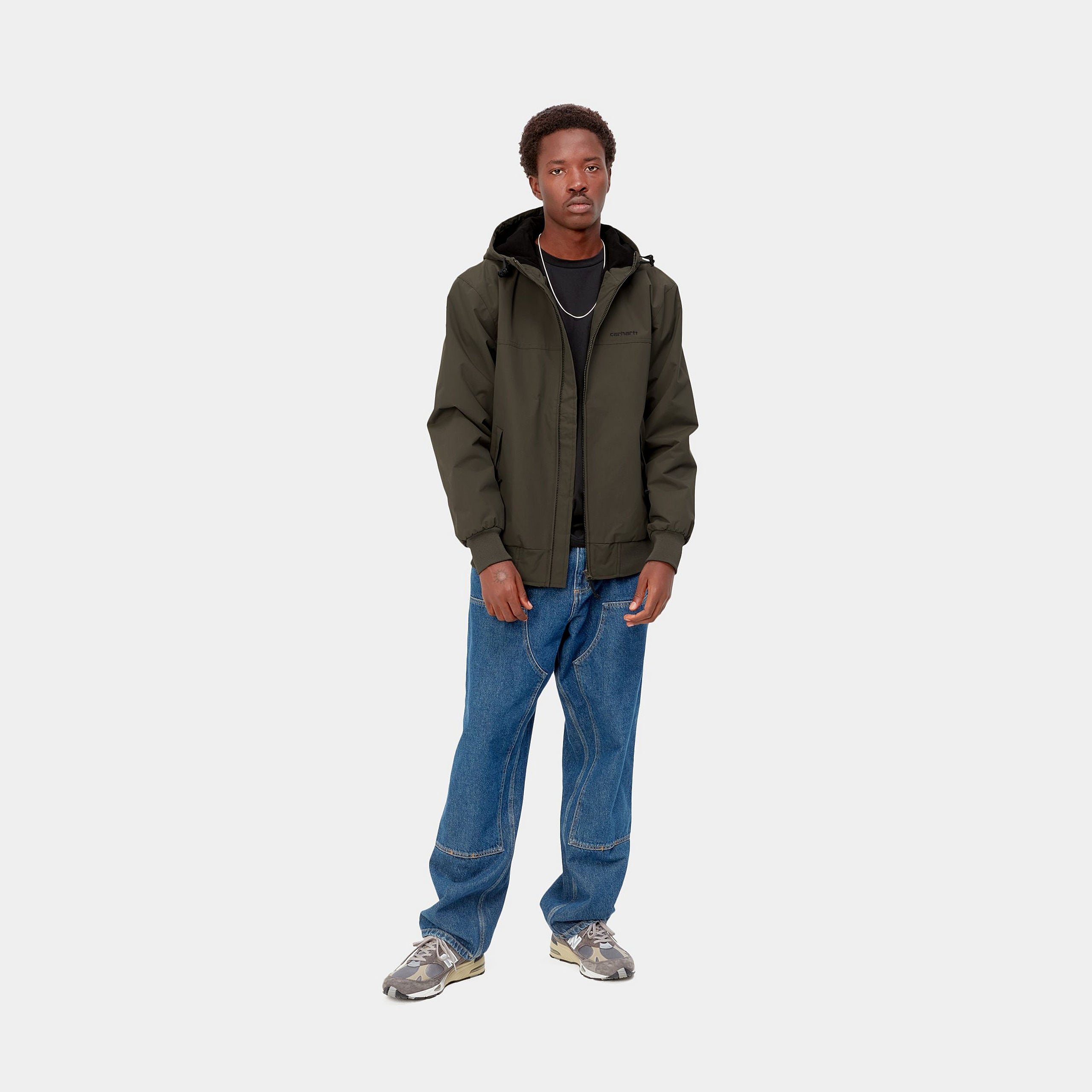 Carhartt WIP Hooded Sail Jacket-Cypress / Black Cypress / Black model front view