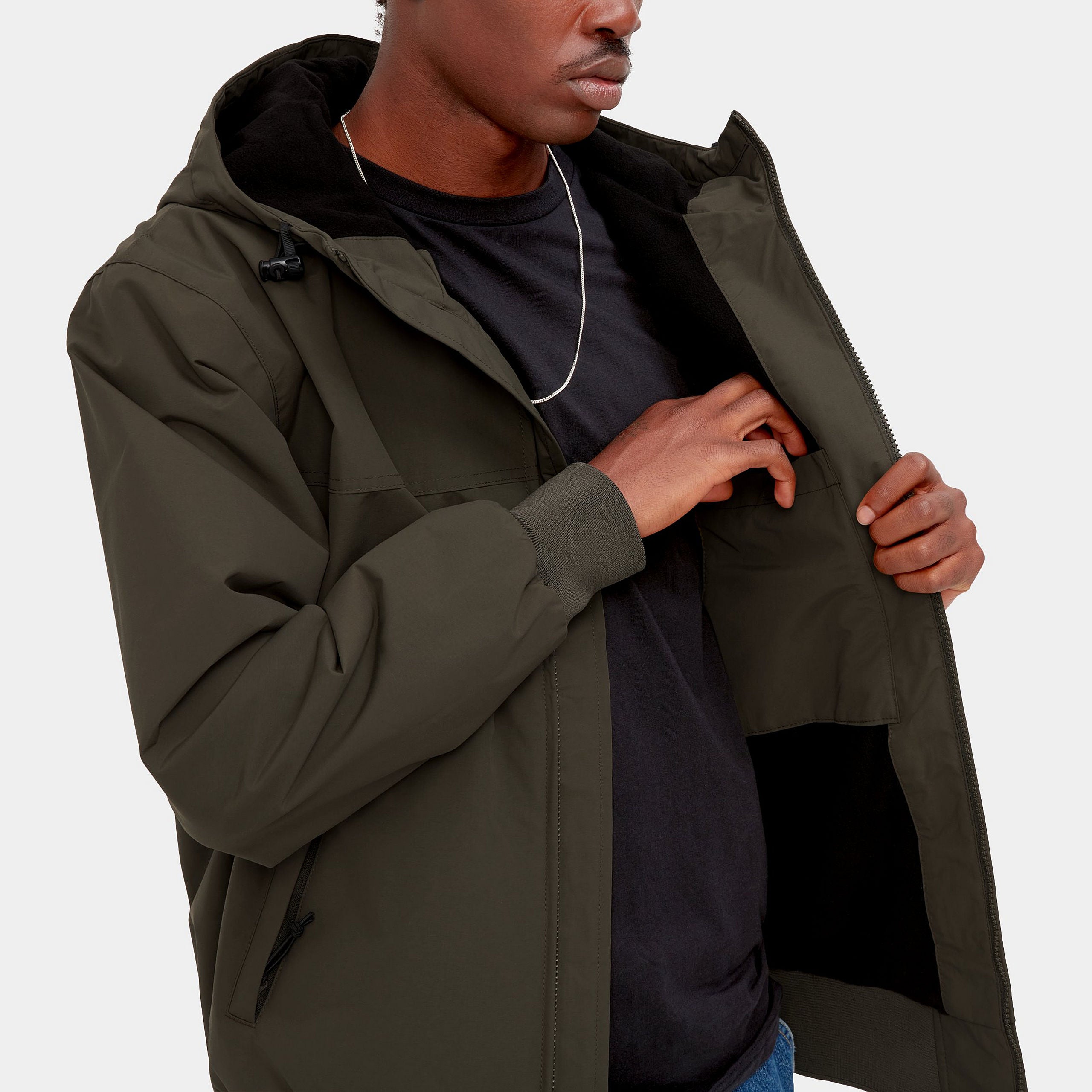 Carhartt WIP Hooded Sail Jacket-Cypress / Black Cypress / Black back view