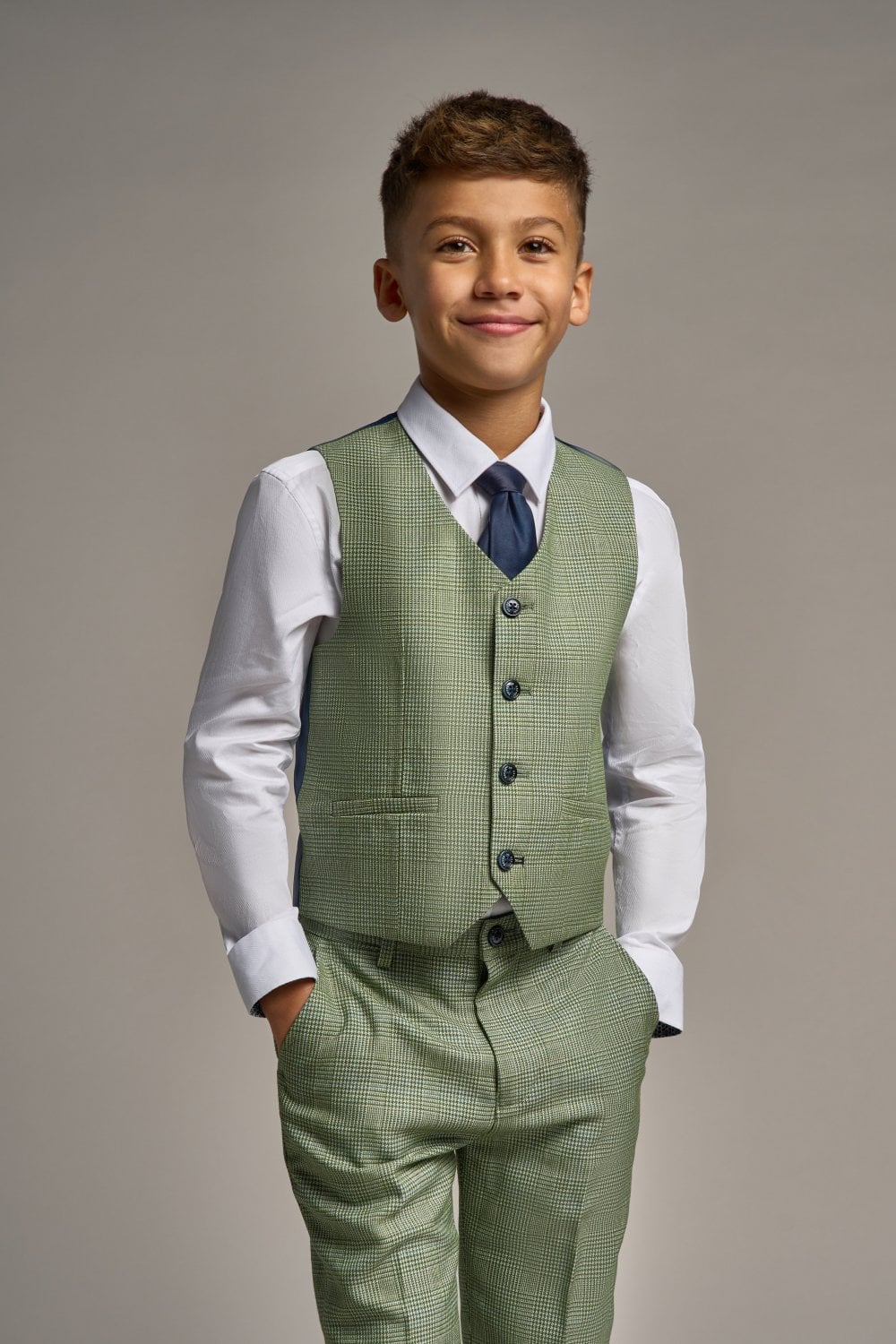 Cavani Boyswear Caridi Sage Boys 3 Piece Suit Sage model front view