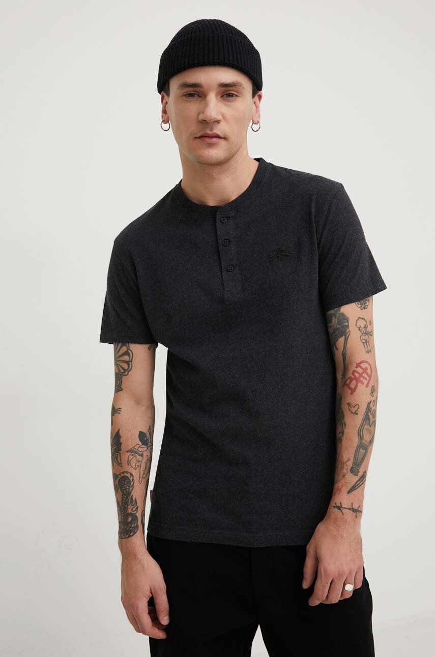 SUPERDRY Essential Logo Emb Henley-Raven Black Marl Raven Black Marl front view