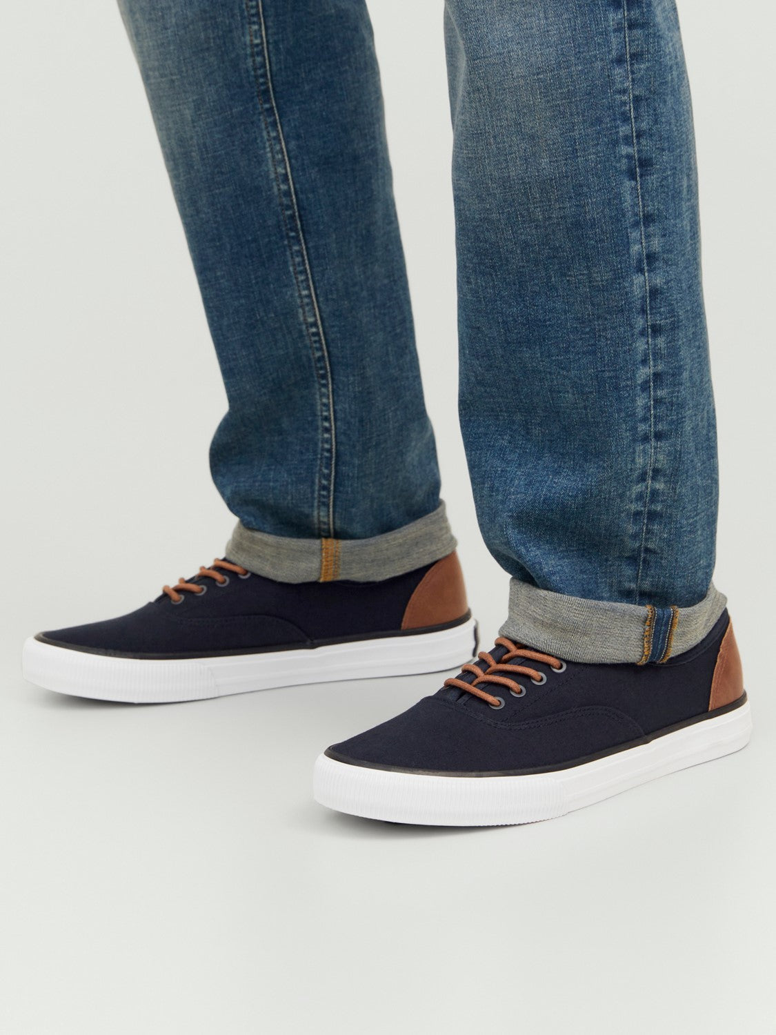 JACK & JONES Curtis Casual Canvas Navy Trainer Navy Blazer model front view