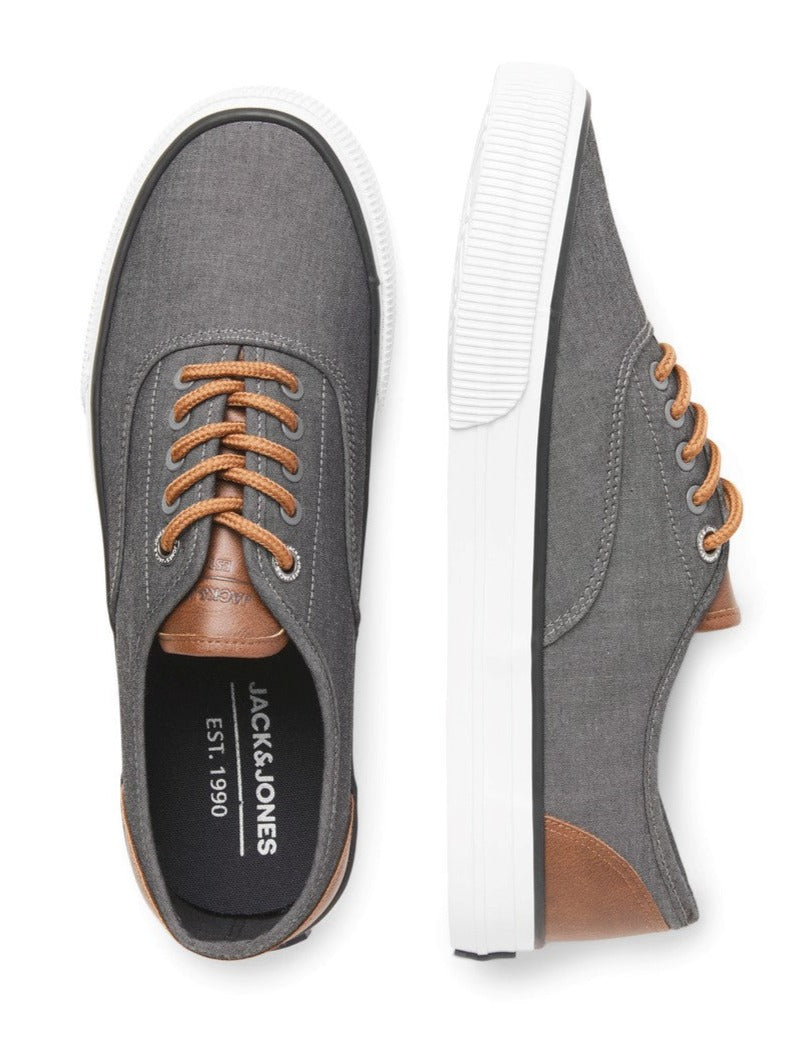 JACK & JONES Curtis Casual Chambray Grey Canvas Trainer Chambray Grey model front view