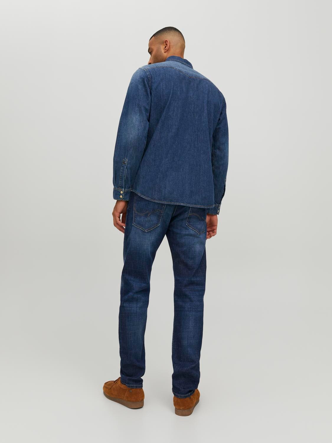 JACK & JONES Mike 211 Relaxed Tapered Fit Jeans BLUE DENIM close up view