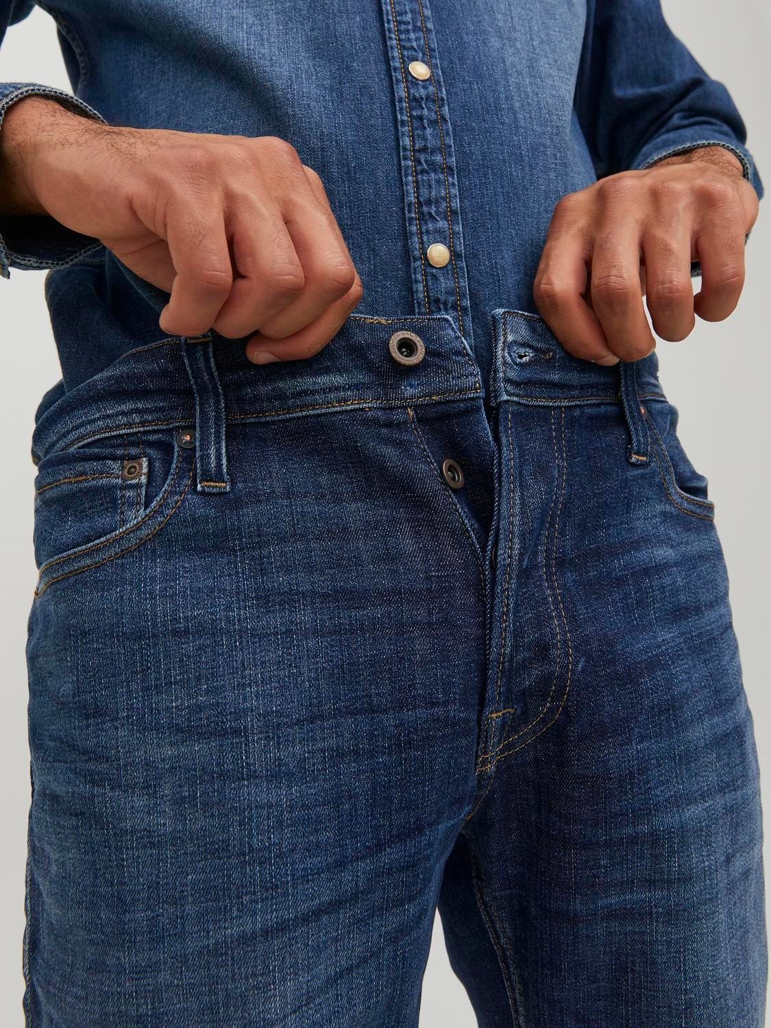 JACK & JONES Mike 211 Relaxed Tapered Fit Jeans BLUE DENIM full front view