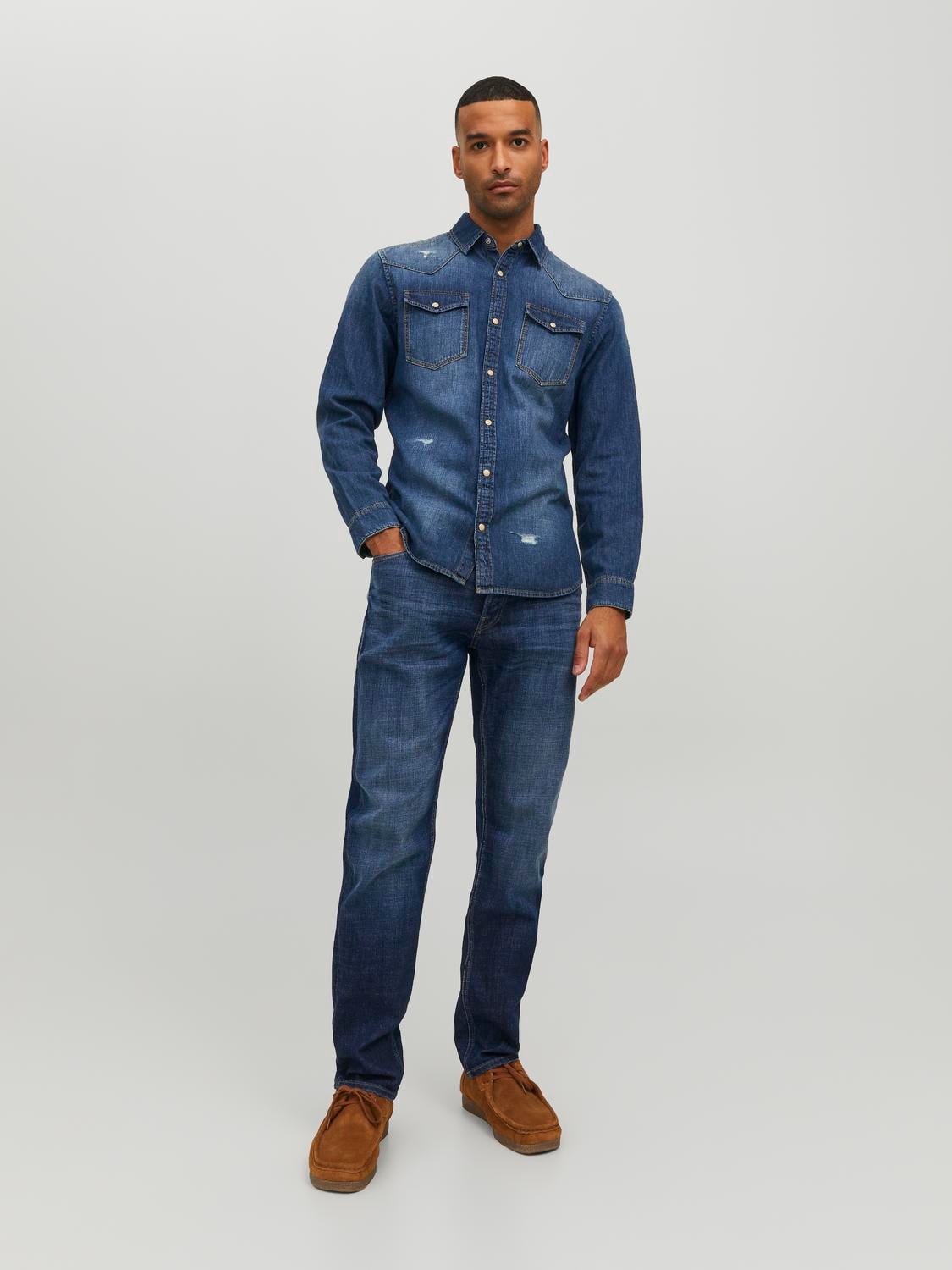 JACK & JONES Mike 211 Relaxed Tapered Fit Jeans BLUE DENIM model back view