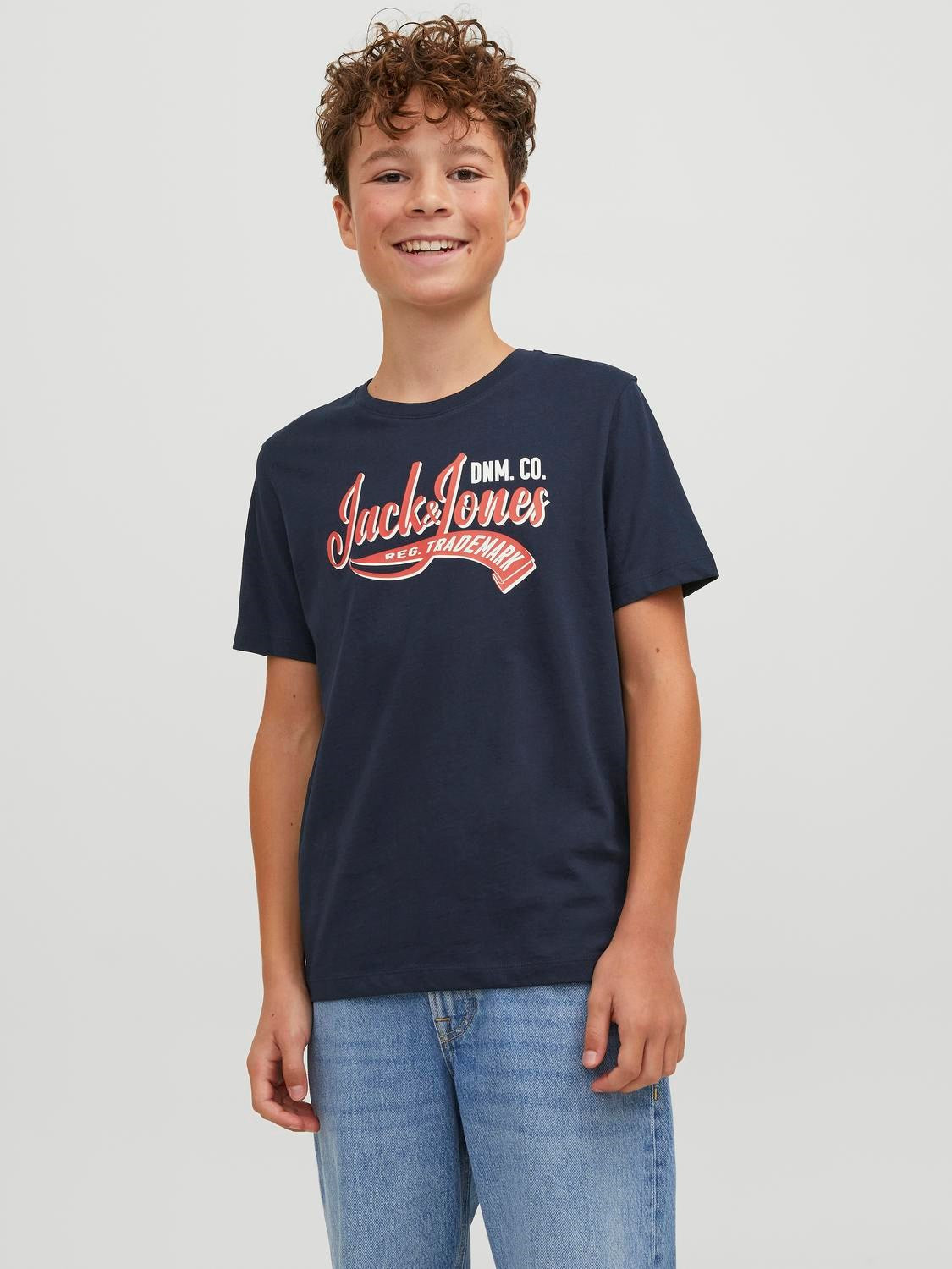Jack Jones Youths Logo Junior Boy Short Sleeve Tee Navy Blazer front view