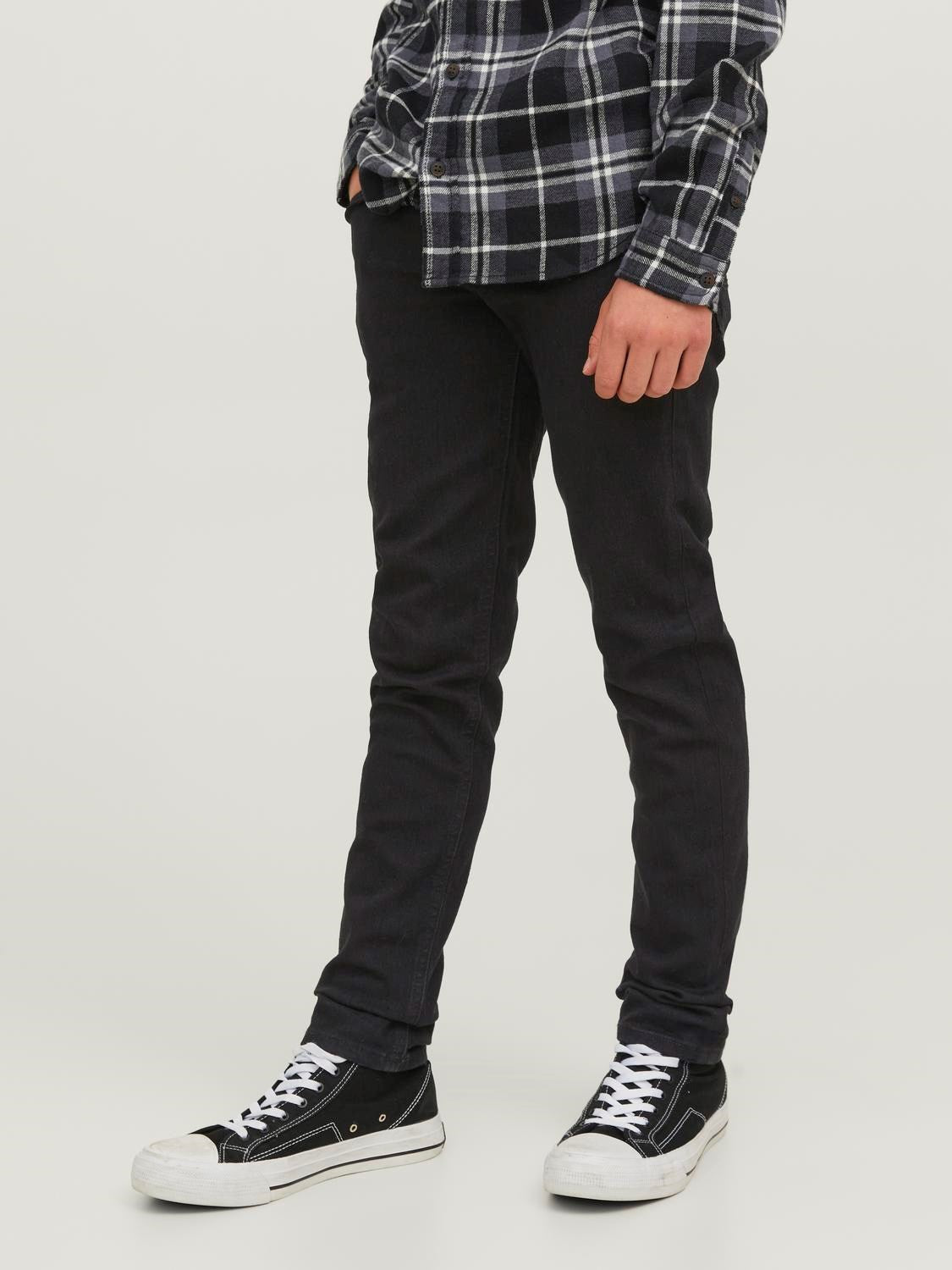 Jack Jones Youths Glenn 072 Junior Boys Black Slim Jean Black model front view