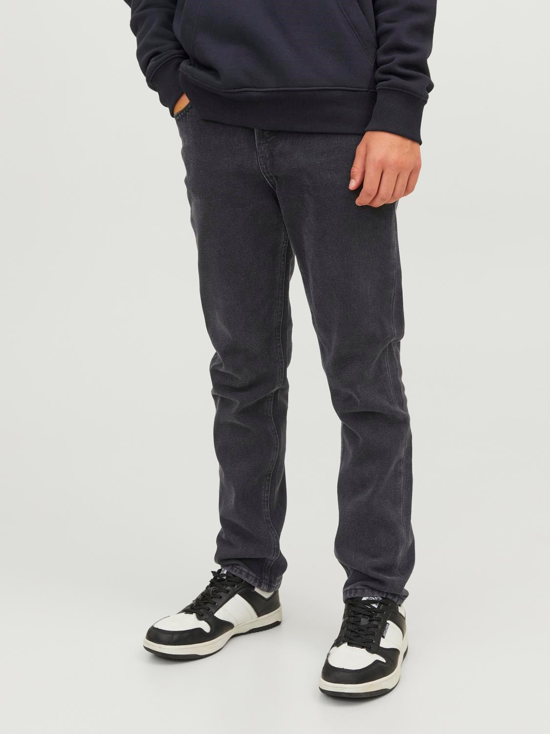 Jack Jones Youths Clark 912 Junior Boy Black Straight Jean Black model front view