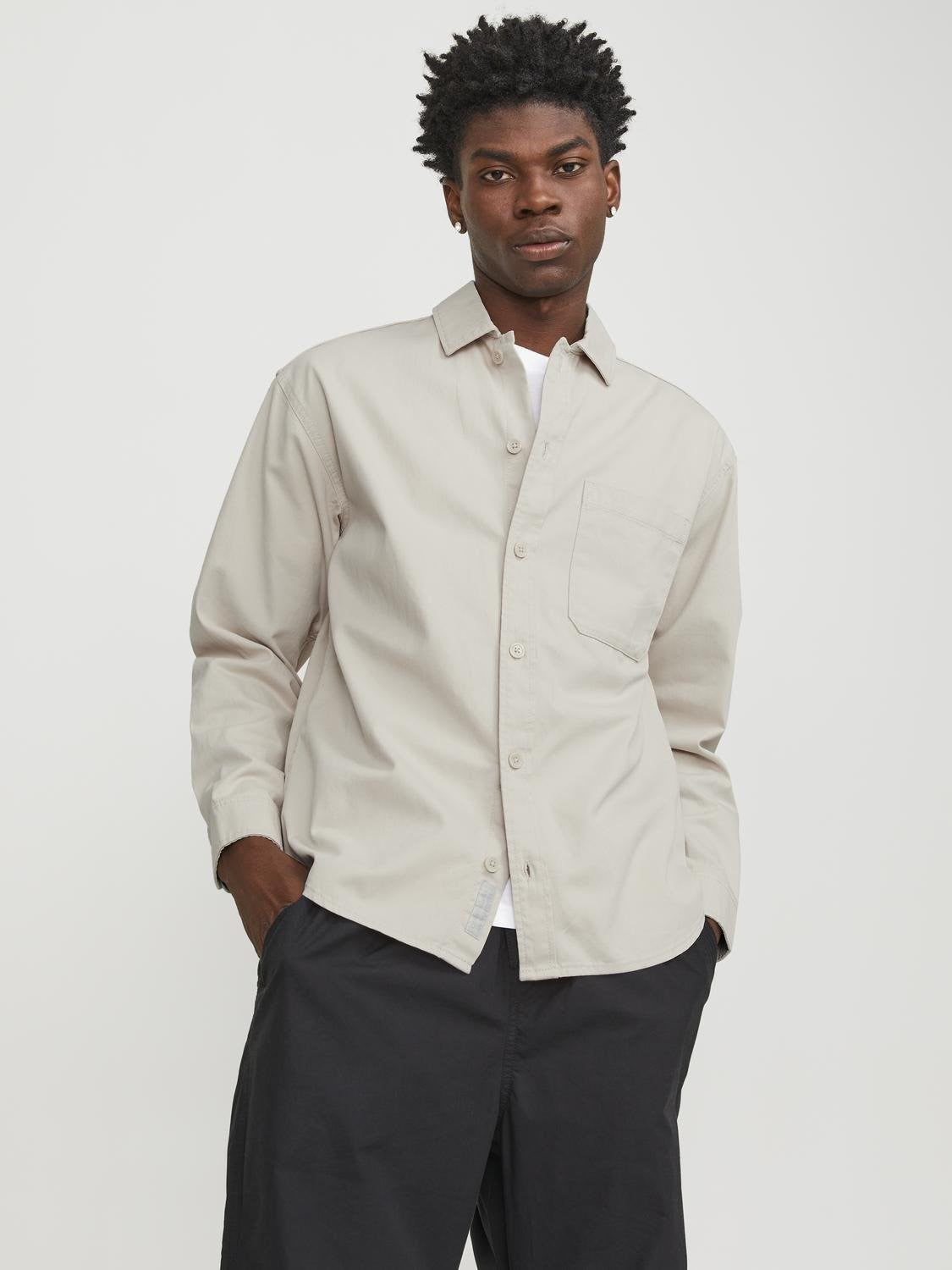 Men's Collective Zac Overshirt Long Sleeve-Moonbeam-Model Front View