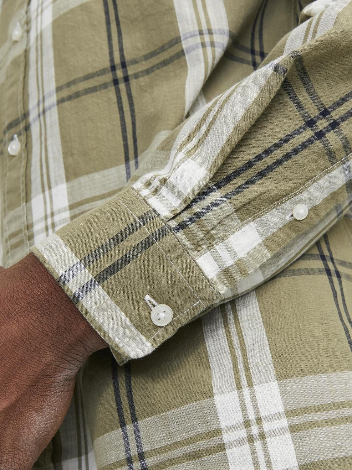 Men's Brook Slub Check Long Sleeve Shirt-Olive Night-Cuff View