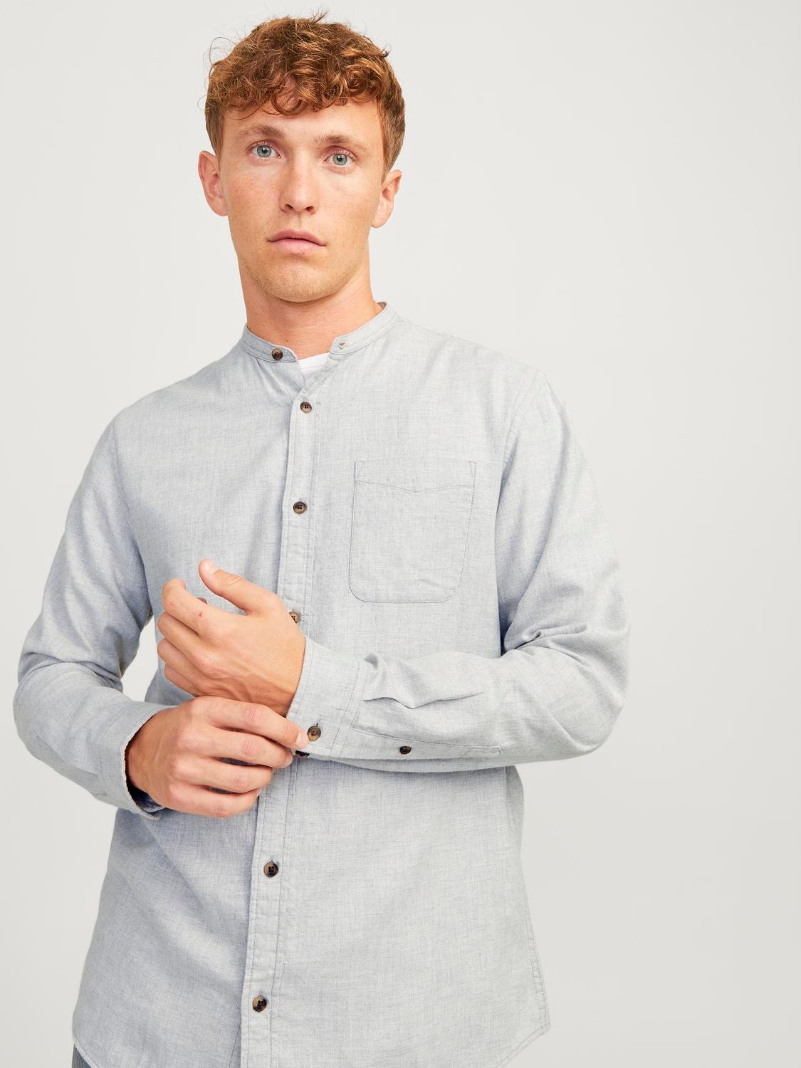 JACK & JONES Band Melange Grandfather Shirt-Light Grey Light Grey Melange back view