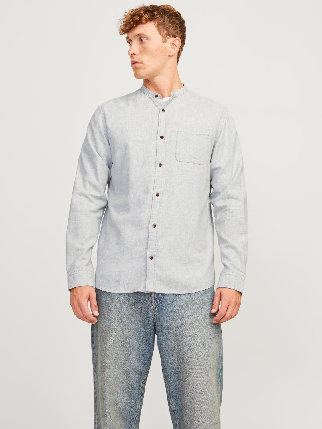 Band Melange Grandfather Shirt-Light Grey